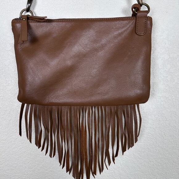 Lucky Brand Leather Fringe Purse Shoulder Crossbody Bag Bohemian Cottage Hippie - Picture 3 of 8